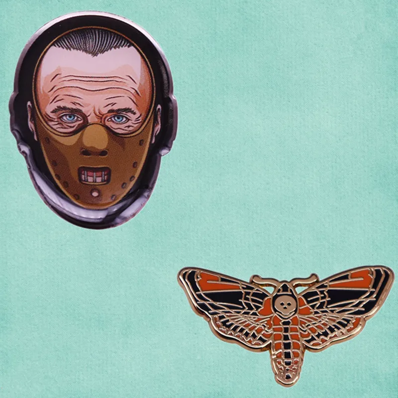 The Silence of the Lambs death head moth and Hannibal Anthony Hopkins enamel lapel pin Jonathan Demme horror movie brooch