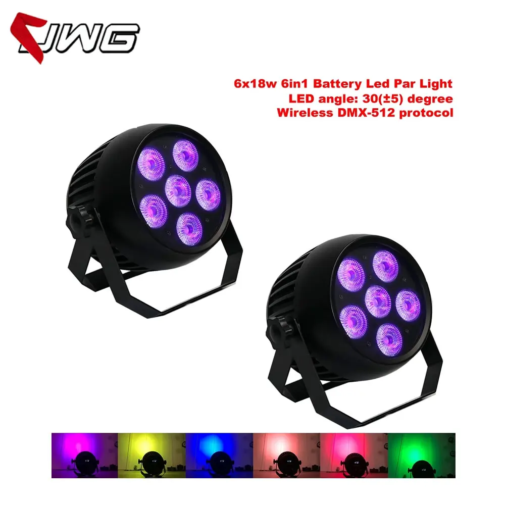 2pcs/Lot 6x18W RGBWA+UV 6in1 Wireless DMX Battery Powered Par Light Wedding Dj Event Par Up Light For Stage Disco PARTY Club