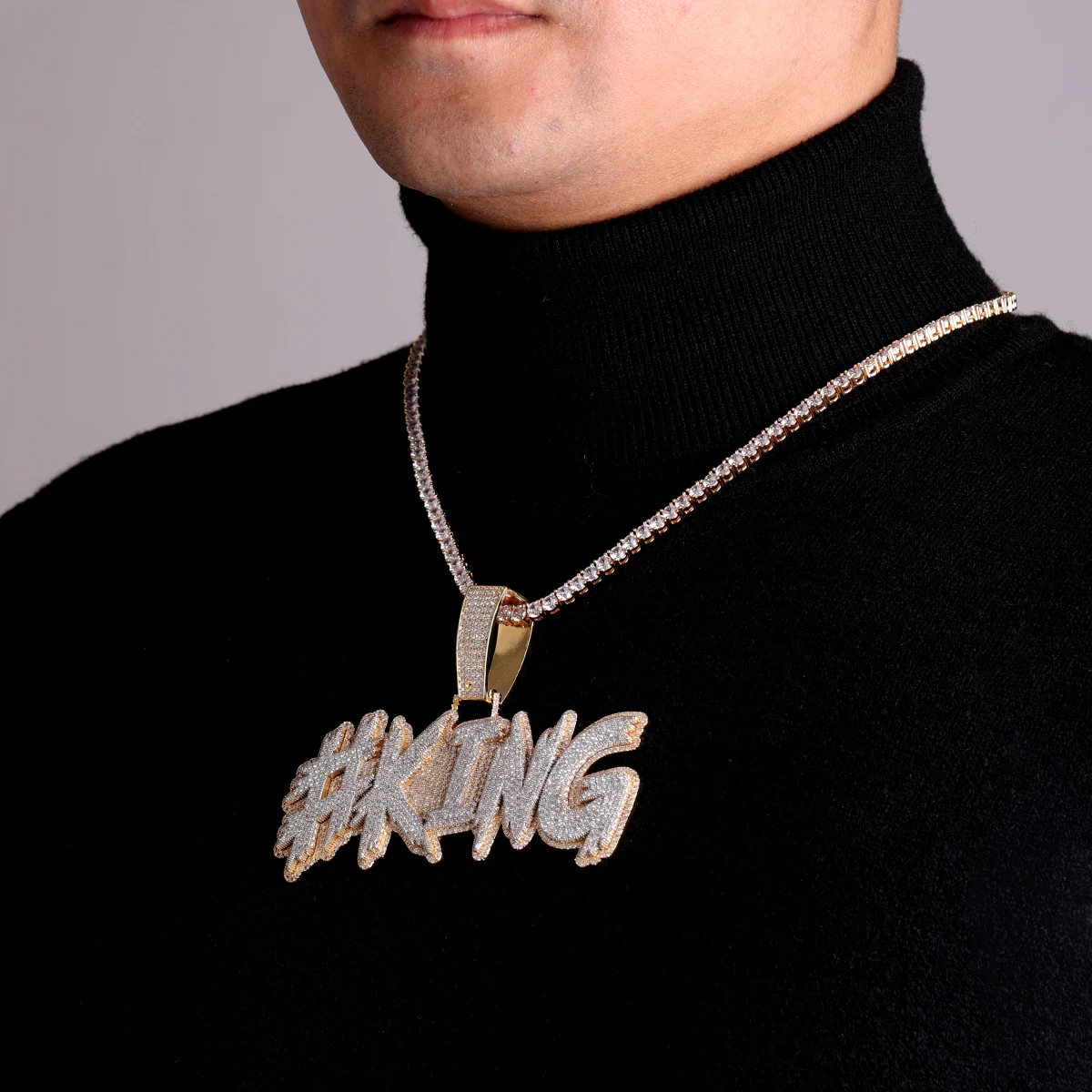 Aokaishen Custom Name Necklace for Men Personalized Pendant Iced Out Charms Soild Base Hip Hop Street Jewelry Free Shipping