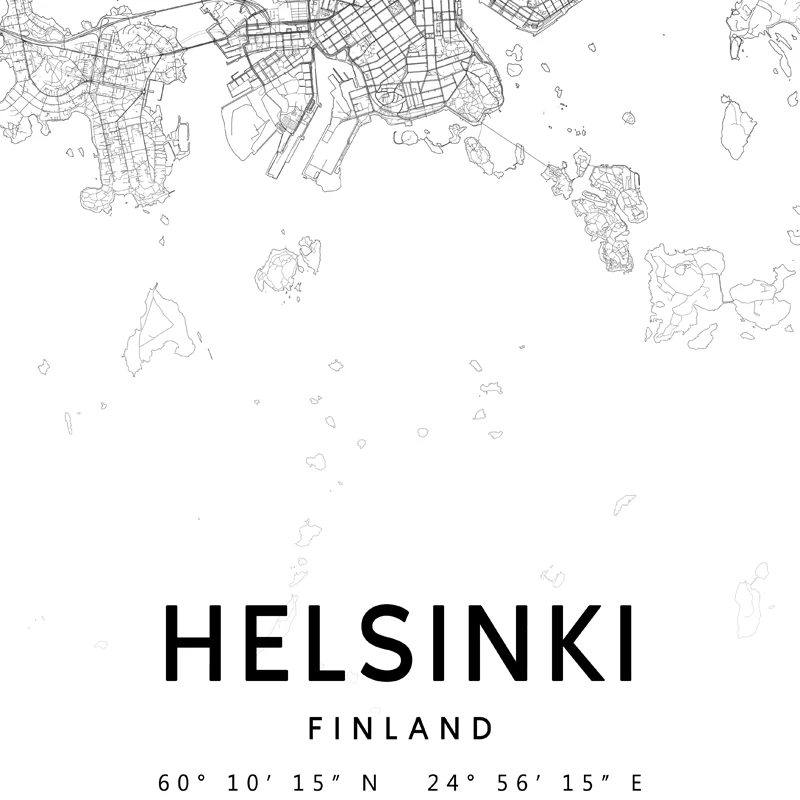 فنلندا خريطة المدينة المشارك هلسنكي الفن يطبع أسود أبيض صورة سيسو تعريف قماش اللوحة فنلندا غرفة المعيشة جدار ديكور #3