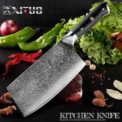 XITUO Butcher kitchen Knife Damascus Steel Chopping Knife Chinese Cleaver Chef Slicing utility knife Cooking Tool and G10 handle