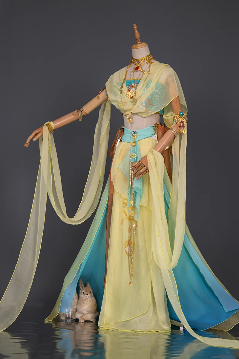 Robe de danse cosplay en mousseline de soie, grande jupe pivotante, élégante, manches volantes, costume de danse féerique chinoise, 2021