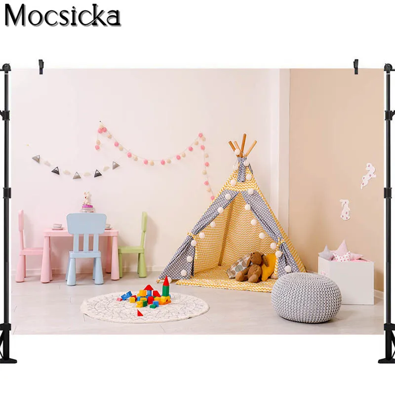 Children's Toy Room Backdrop Newborn Baby Children Artistic Portrait Background Photo Studio Prop Tent Building Blocks Decor