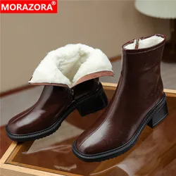 MORAZORA 2022 nuovi stivaletti in pelliccia spessa stivali invernali in pelle di mucca con cerniera scarpe da donna stivali moda donna marrone nero scarpe da neve