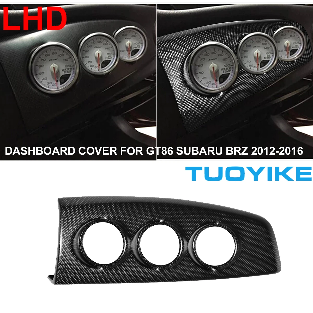 

LHD Car Styling Real Carbon Fiber Console Central Dashboard Cover Trim Panel Sticker 3 Hole For Toyota GT86 Subaru BRZ 2012-2016