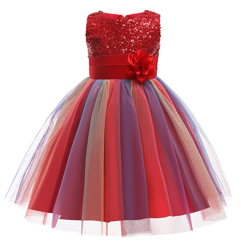 Christmas Girls Dresses,Baby Girls sequins Flowers Princess Party Dresses,Baby Girls clothes Sleeveless Vestidos for New Year