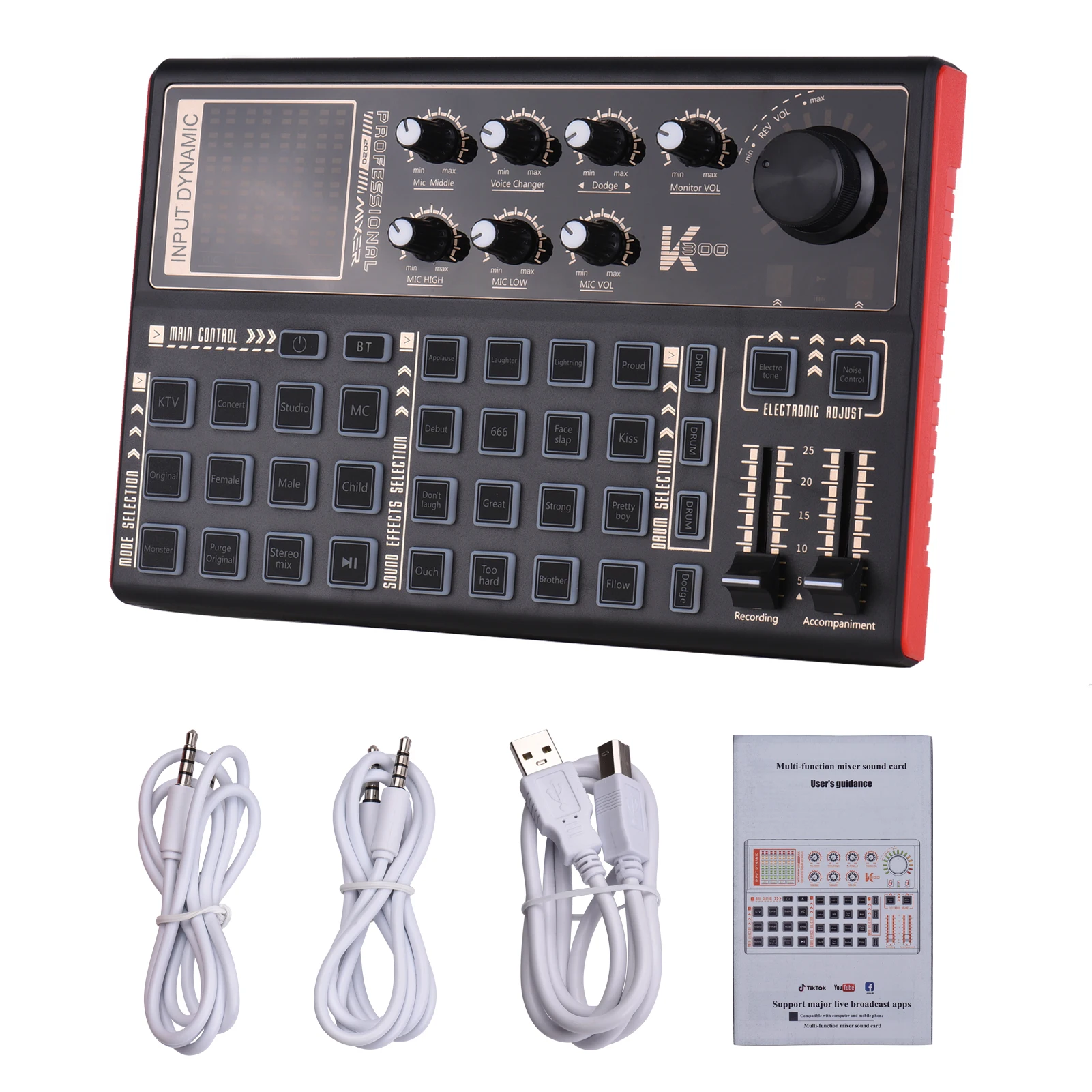 Muslady K300 Live Sound Card External Voice Changer Audio Mixer