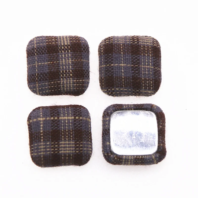 30pcs Plaid Fabric Covered Heart/Square Flat back Button DIY Home Garden Crafts Cabochon garment accessories