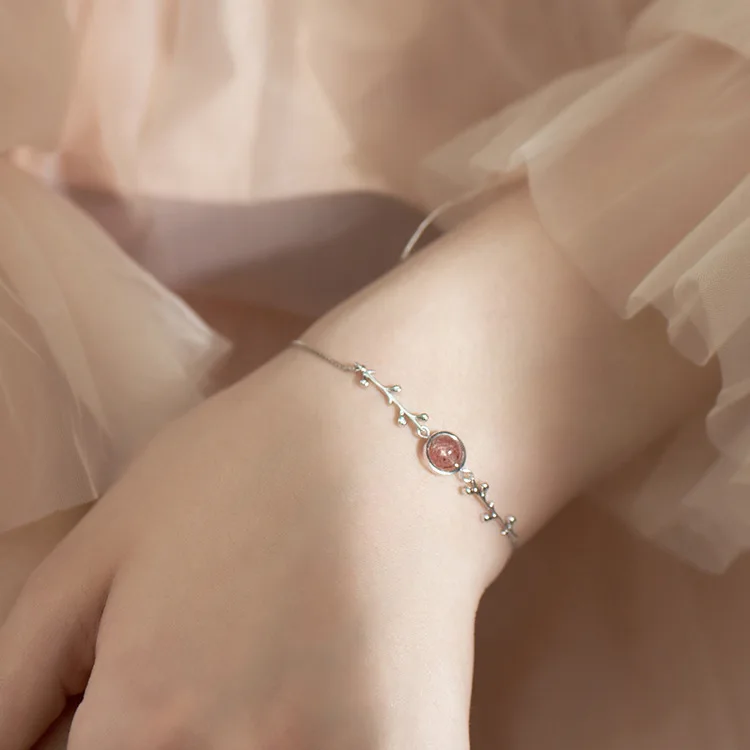 New Fashion Jewelry Beautiful 925 Sterling Silver Strawberry crystal Bracelets Branches Simple Personality Sweet Bracelets