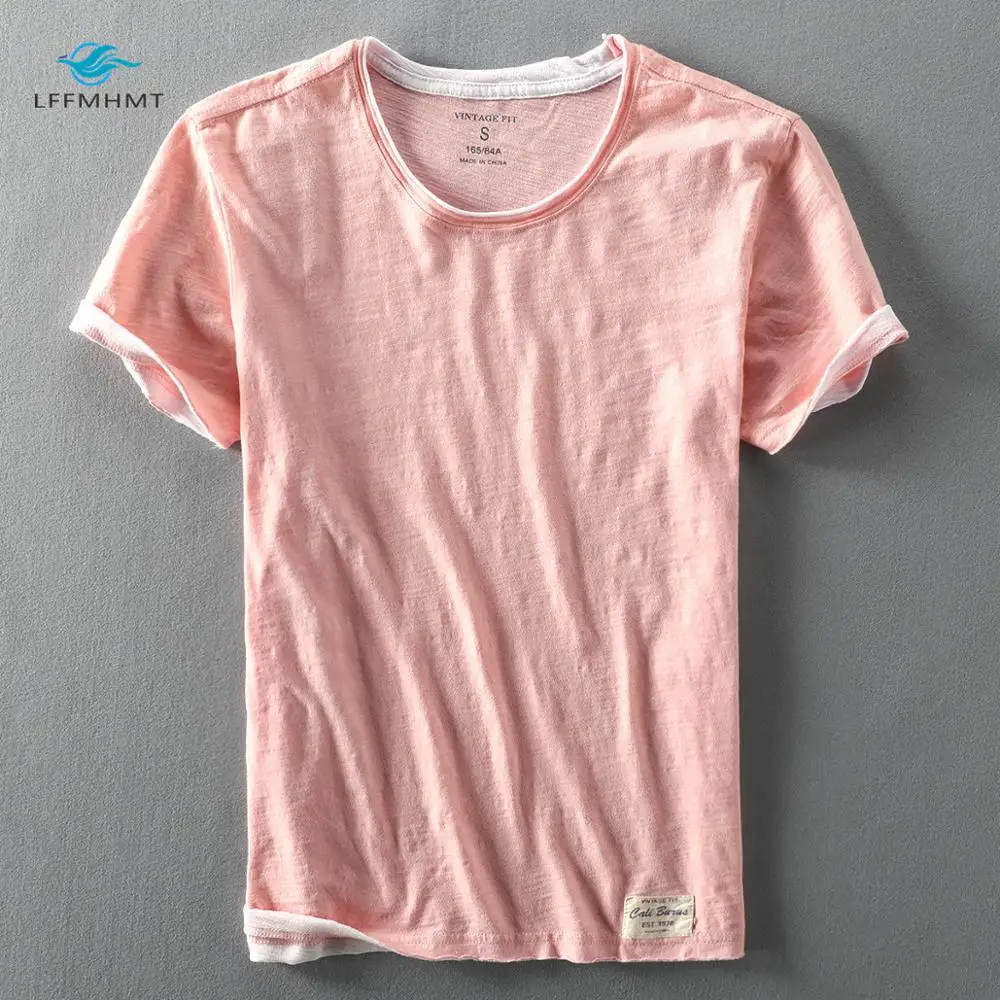 Men Summer Fashion Brand Japan Style Bamboo Cotton Solid Color Short Sleeve T-shirt Male Casual Simple Thin White Tee Tshirts