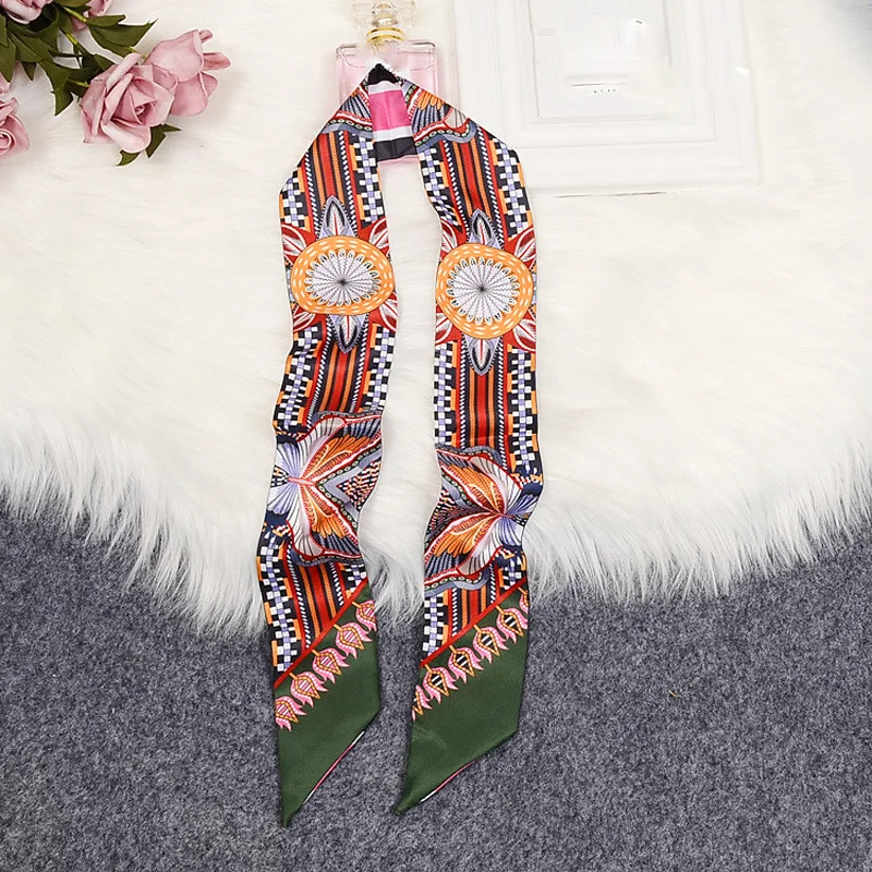 Fashion Women 2024 Brand Design Silk Scarf Fashion Horse Rope Print Headband Skinny Bag Hair Scarves Neckerchief female bow ties