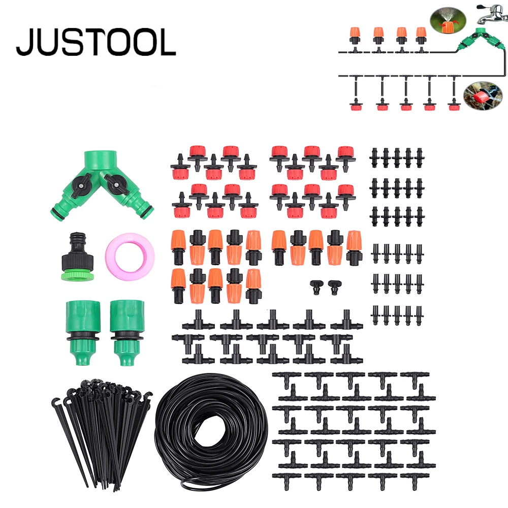 JUSTOOL Micro Irrigation Drip Equipment 40M/131ft Hose Drip Watering System Automatic Irrigation Sprinkler for Landscape Plants