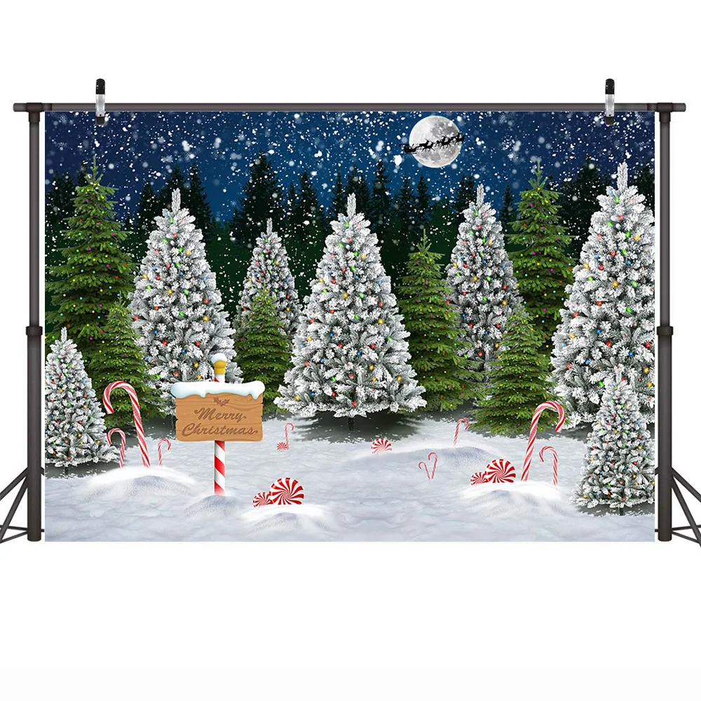 Frohe Weihnachten Hintergrund Winter Schnee Nacht Wunderland Porträt Fotografie Foto Studio Weihnachtsbaum Großen Mond Hintergrund Dekor