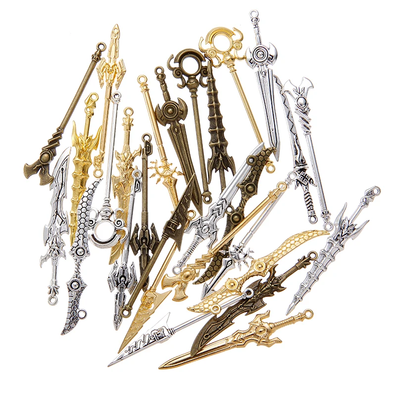 11 pcs mix Antique Silver color Game animation weapon Charms For DIY Handmade Jewelry Accessories Making