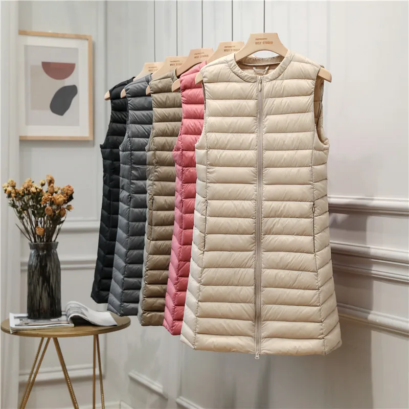 0-10℃ Down Jackets 2024 New Winter Woman Ultralight Coat for Women Long Duck Down Vest Portable Sleeveless Fashon Warm Waistcoat