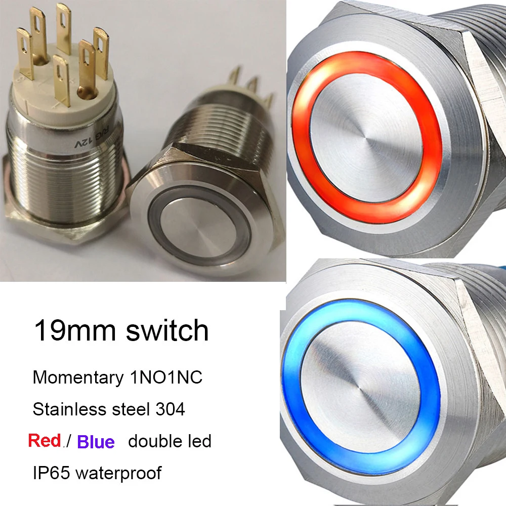 5 Pieces Double Color 19mm Red Green or Red Blue Reset or Fixation Ring Led Electric Switch