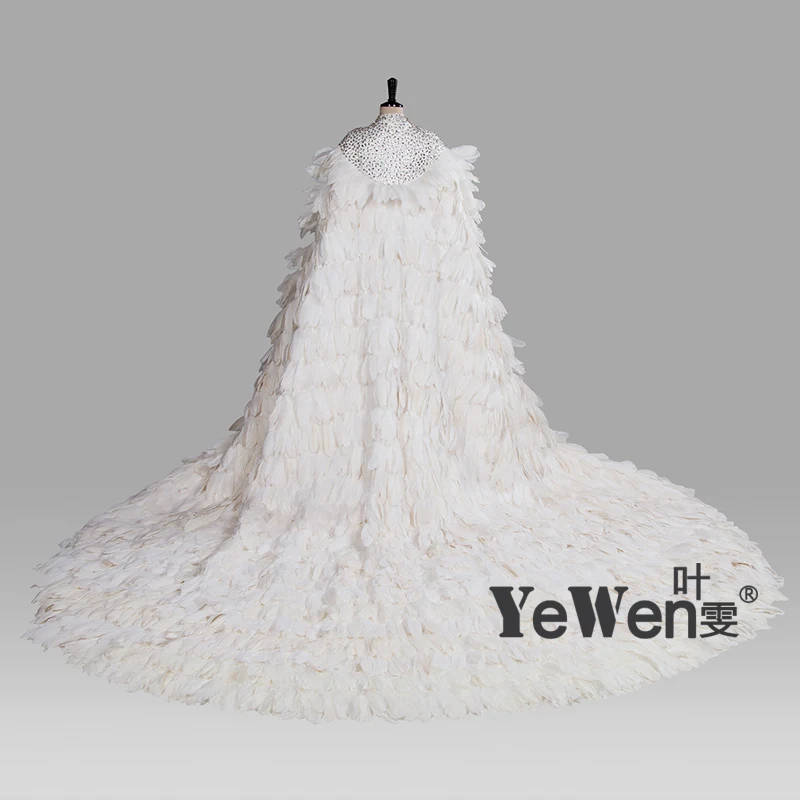 Ivory Wedding Wraps Elegant Beading Crystal Wedding Bolero Feather Wedding Jacket Wedding Accessories Vestido De Noiva 8014