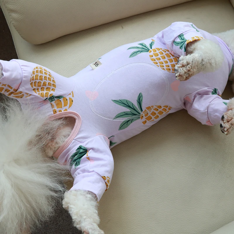 Pet Dog Jumpsuit Thin Printed Overalls 100%Cotton Puppy Clothes Protect Belly Pajamas For Small Dogs Chihuahua Poodle Home Wear