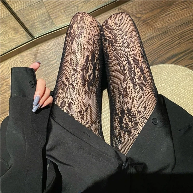 Meias líquidas de padrão de flor respirável para mulheres, meia-calça clássica fofa, calças justas sexy para meninas, meias de clube