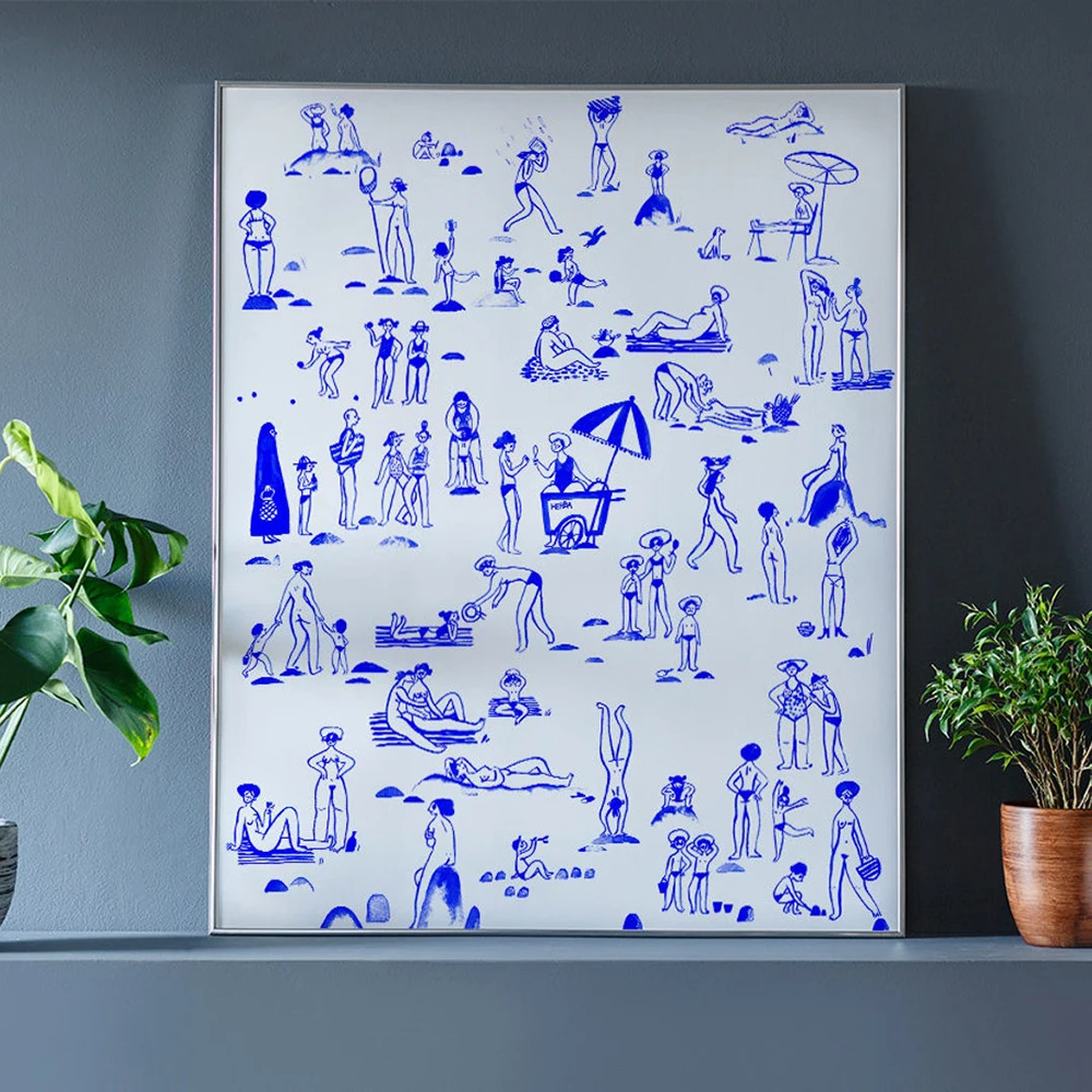 Zomer Posters En Prints Vrouwen Fine Art Illustratie Canvas Schilderij Blauwe Muur Foto 'S Voor Woonkamer Home Decor No Frame