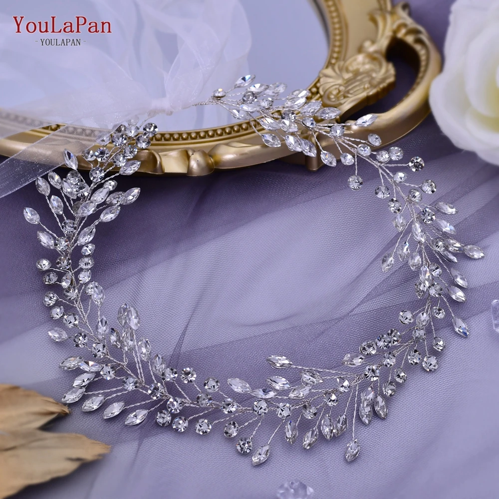 YouLaPan HP410 de diamantes de imitación elegante nupcial de cristal enredadera para el cabello accesorios para el cabello de boda mujer sombreros de cinta para la cabeza con cables