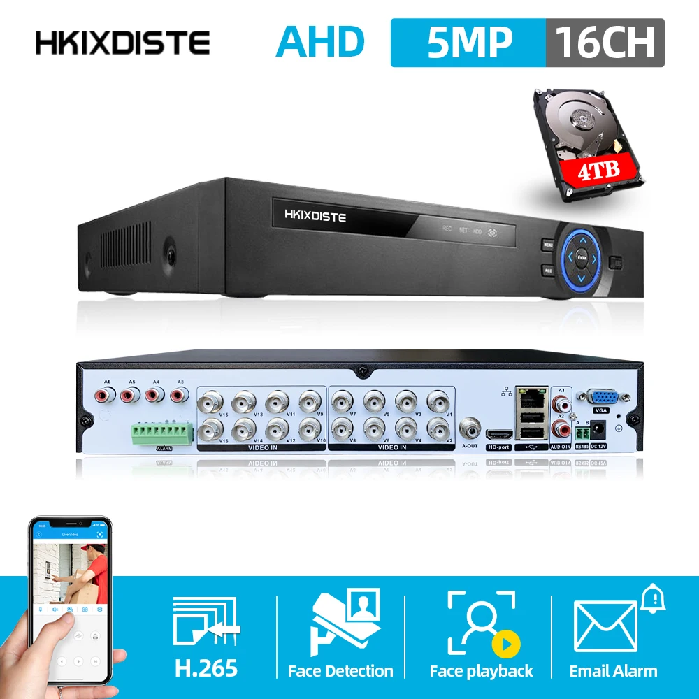 

H.265 5MP AHD DVR NVR XVR CCTV 4Ch 8Ch 16Ch 1080P 4MP 5MP Hybrid Security DVR Recorder Camera RS485 Coxial Control P2P