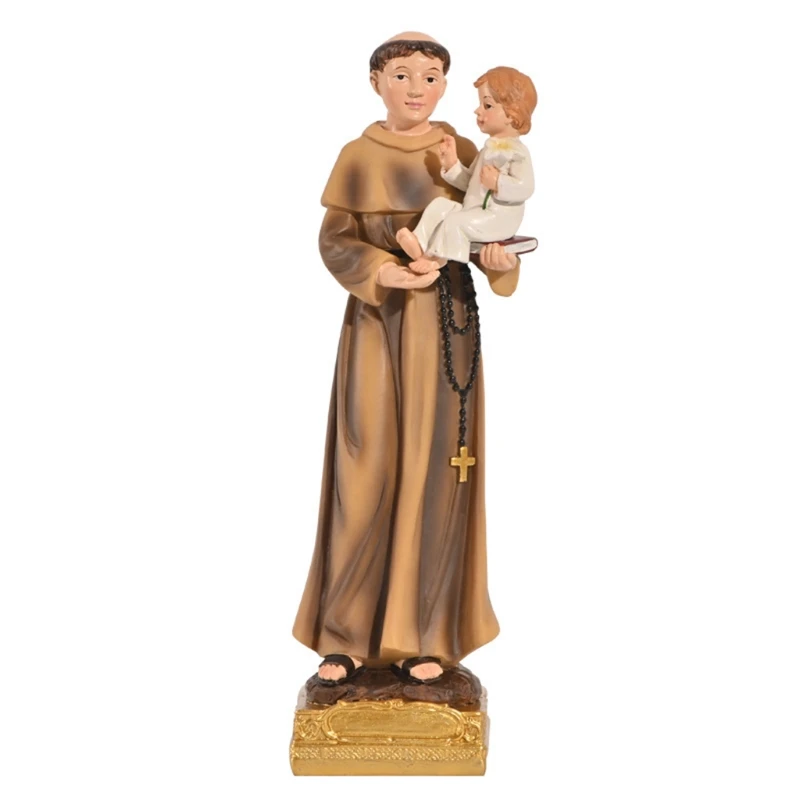 

Holy Father with Holy Son Statue Sculpture Holy Anthony Statue Child Jesus Figurine Decorative