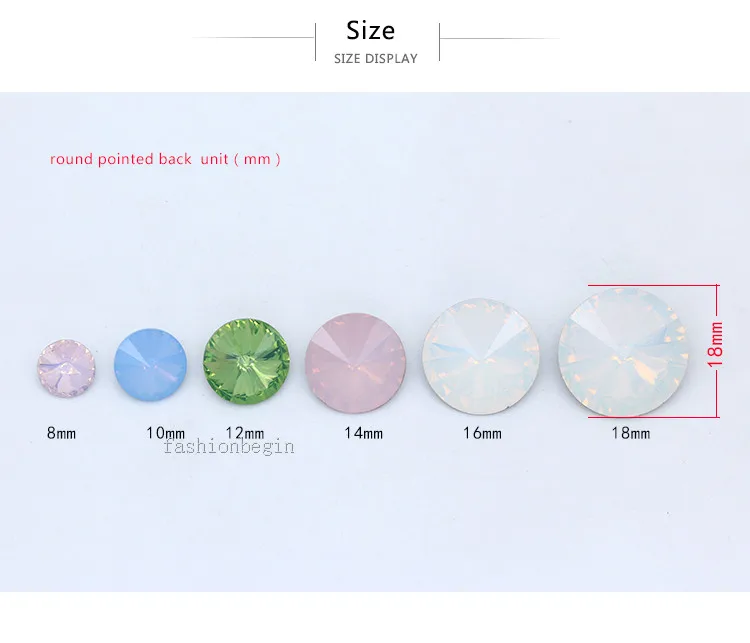 8-18mm opal color point back faceted Fancy stone round rivoli foiled crystal rhinestone Nail Art Decoration Jewelry making Beads