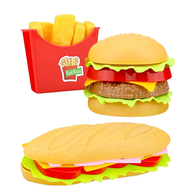 Children Simulation Kitchen Food Toys Pretend Play Hamburger Hotdog French Fries Cooking Toy Play House Educational Toys for kid