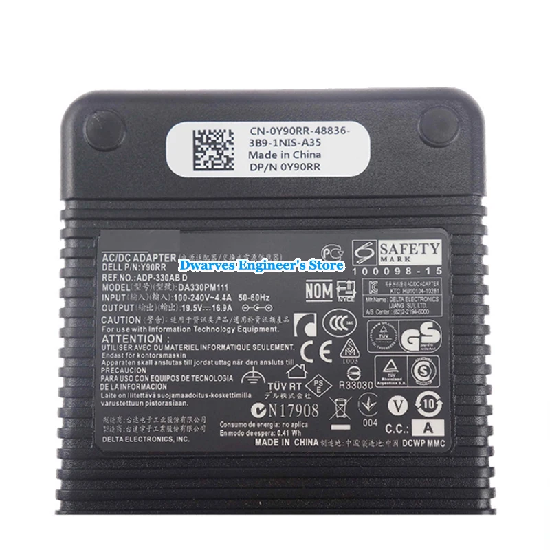 Oryginalne 19.5V 16.9A DA330PM111 Adapter AC dla Dell ALIENWARE R1 R5 R3 17 R2 R4 M18 M17X M18X X51 M15 ADP-330AB B D Y90RR ładowarka