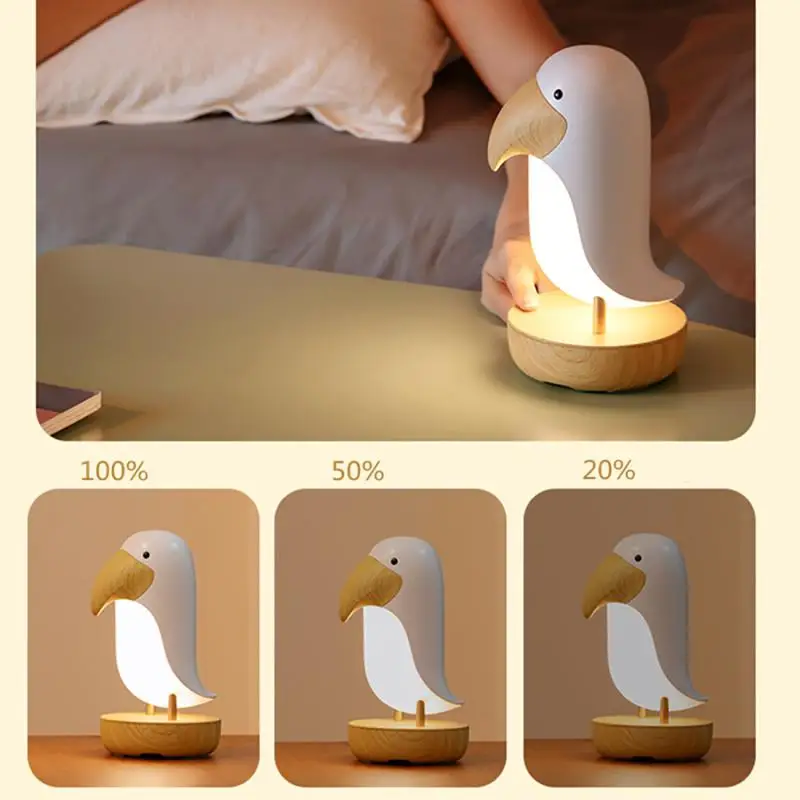 Wooden Bird Night Light Rechargeable LED Table Lamp for Baby Children Bedroom Decorative Night Lamp Atmosphere Lamp  Dimmable