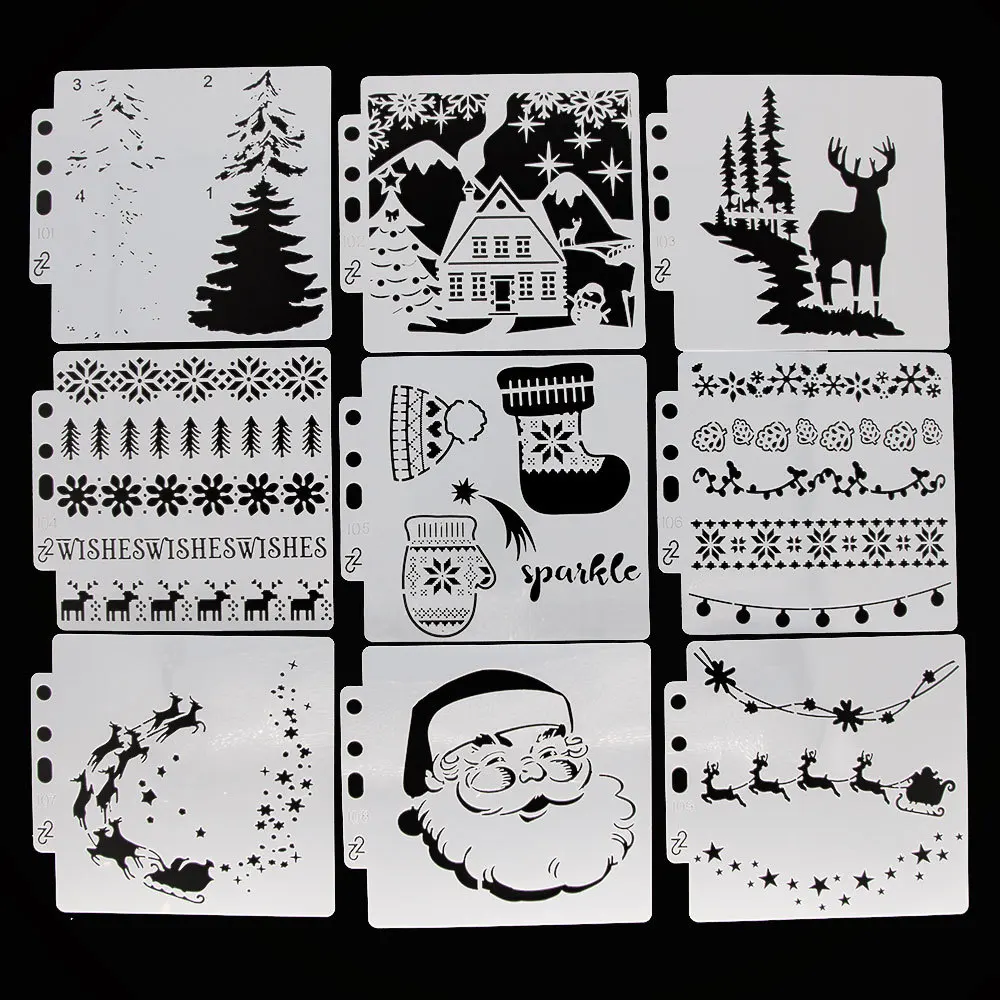 9Pcs/Lot 13cm Christmas Santa Clause DIY Layering Stencils Painting Scrapbook Coloring Embossing Album Decorative Template