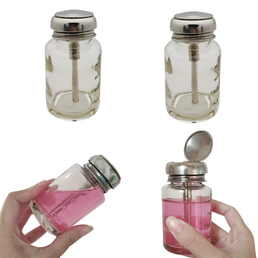 2x 80ml Glass Push Down Press Pump Bottle Liquid Alcohol Bottle Dispenser Vial