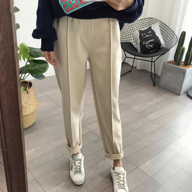 Winter Thicken Women Pencil Pants Wool Pants Female 2019 Autumn High Waist Loose Trousers Capris Good Fabric