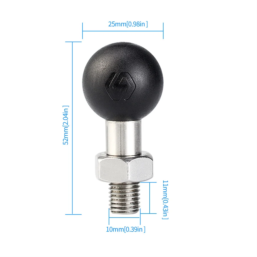 25mm ball base M10 X 1.25 Male Thread Mount for Motorcycle Handlebar Adapter