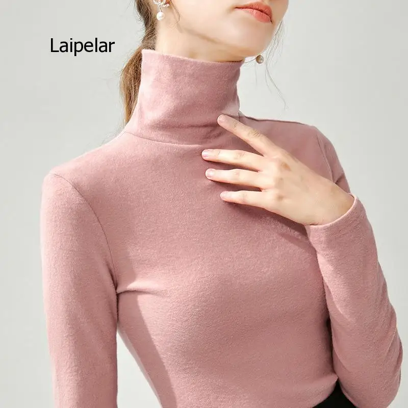 2021 New Autumn Winter Long Sleeve Warm Elastic Bottoming Top Pullover Basic Daily Turtleneck Soft Fit Tops Women