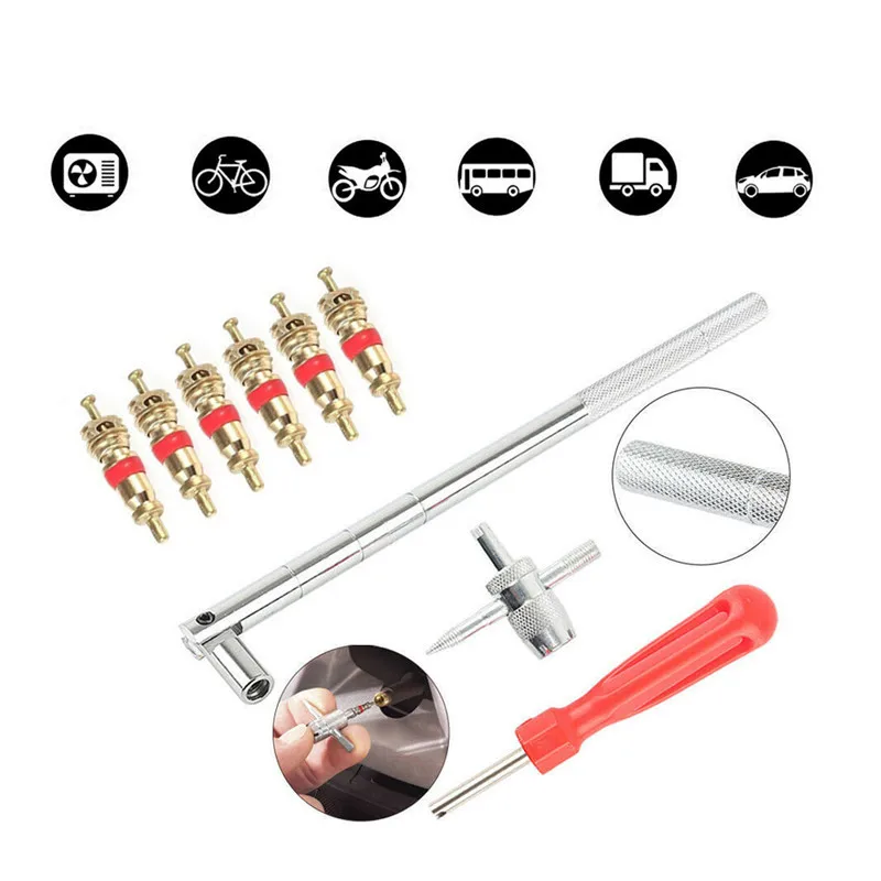 Valve Replacement Kit Core Multifunction Tool 4-In-1 Brass Reel Rod Extractor Single Head Spool for Bicycle Car Motorcycle