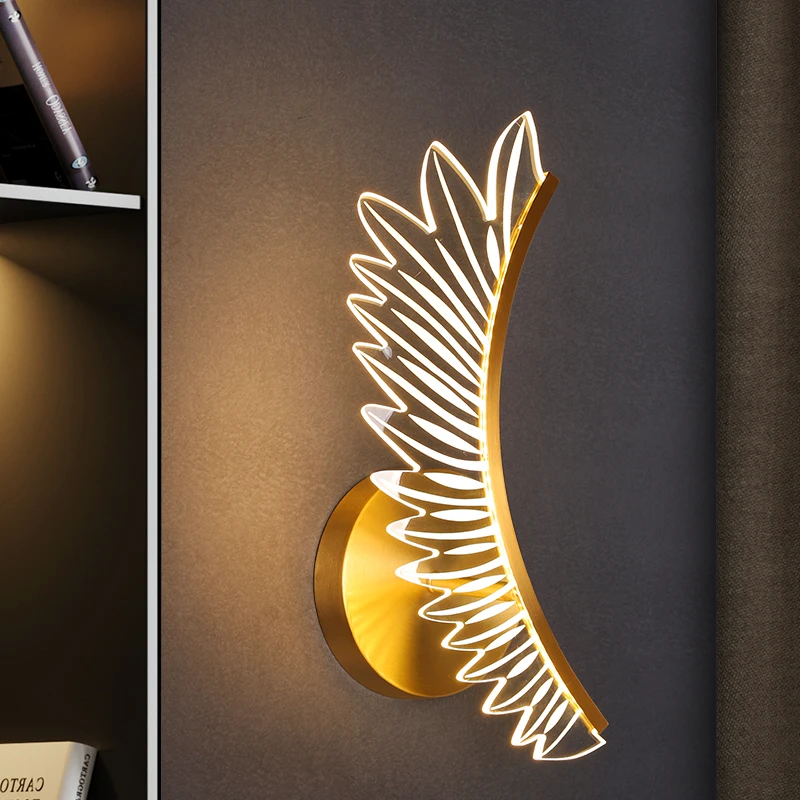 Bedroom simple modern wall decorative lamp living room light luxury lamp feather new bedside wall lamp