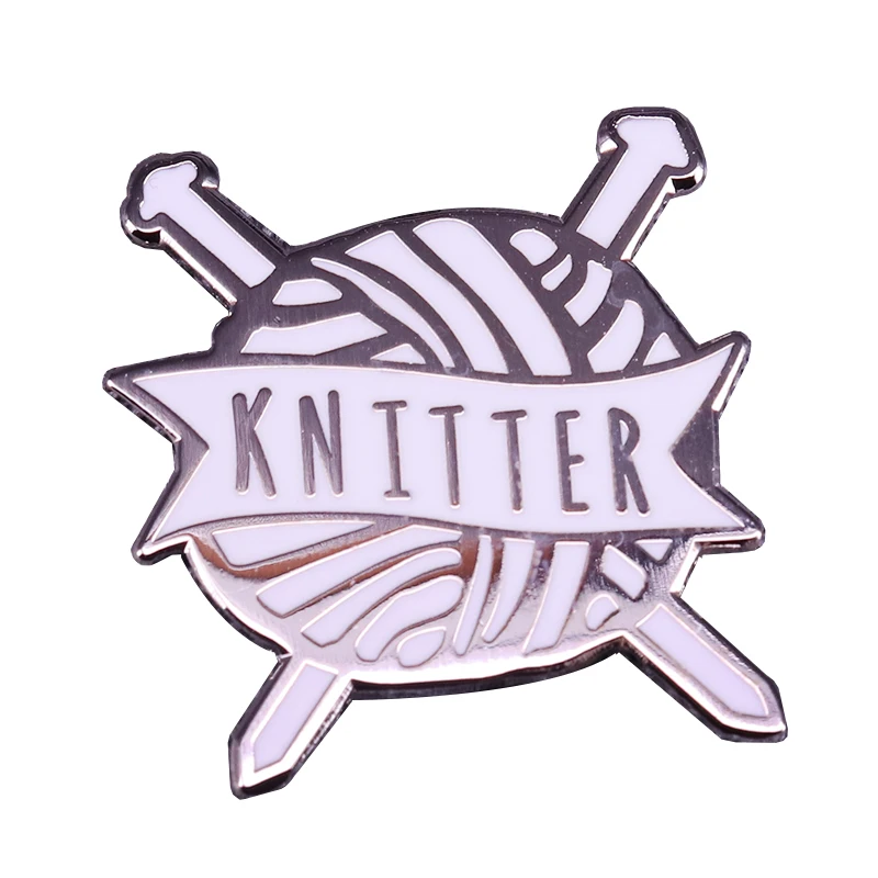 Knitter enamel pin yarn crochet craft badge ball of wool with two needles stuck pin