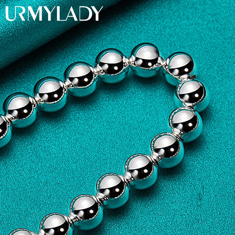 URMYLADY bracciale a catena con perline in argento Sterling 925 da 10mm per gioielli moda donna uomo festa di nozze