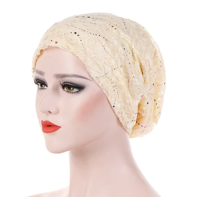 KepaHoo topi syal renda wanita, aksesoris rambut wanita, topi Beanie Turban Kemo, topi syal renda baru modis