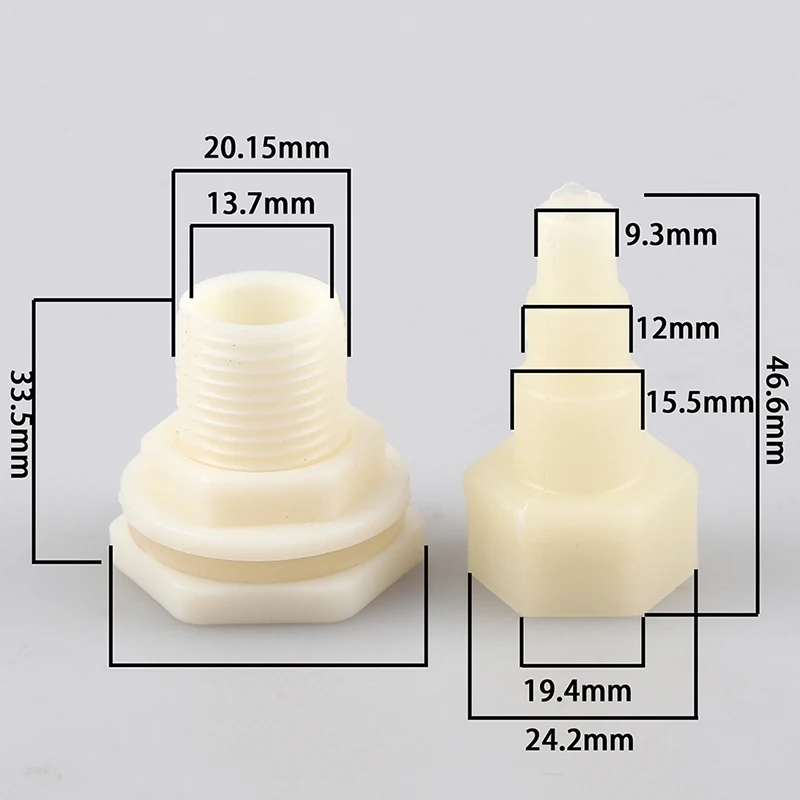 1pc 1/2 "タンクバルクヘッドパイプジョイントバケットインレットアウトレットコネクタ水タンク排水