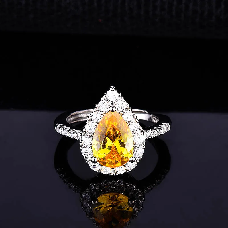 

QTT Big Bling Pear Shaped Zircon Stone Finger Ring Wedding Band Silver Color Rings for Women Adjustable Ring Engagement Jewelry