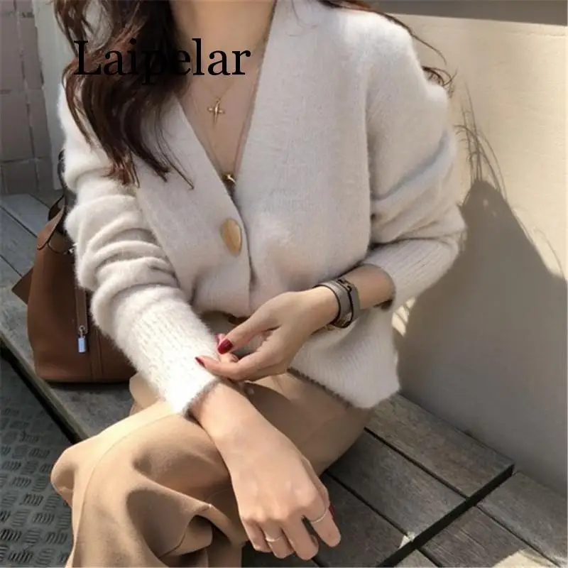 Solid Elegant Women Cardigans Casual V-Neck Cashmere Knitted Women Sweaters Coat Slim Autumn Winter Clothes Female