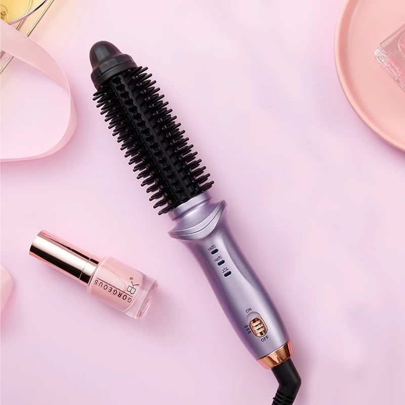 فرشاة تسريح الشعر المصغرة الطراز خطوة واحدة مكواة فرد الشعر بكرة الشعر مشط 2 في 1 السفر المحمولة أدوات ذكي شعر مجعد