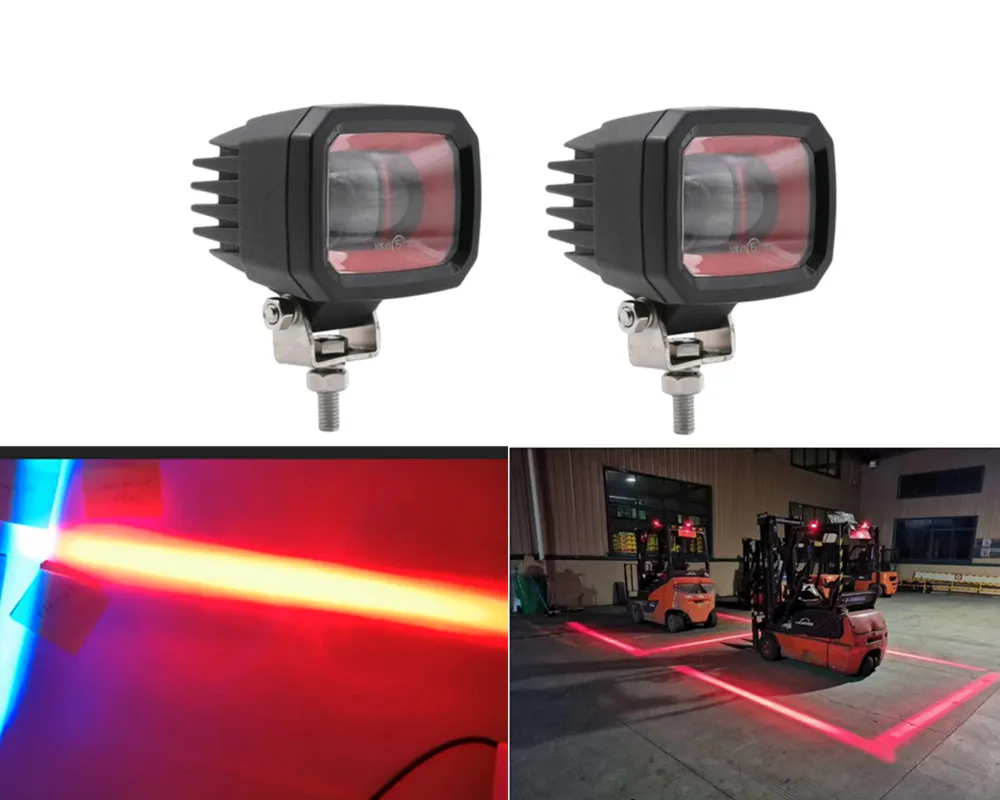 

2pcs 3Inch 10-80v E9 IP66 9W red Flood Beam LED Forklift safety line zone Red Danger zone LED forklift warning light red zone