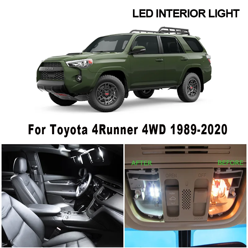 Белый дневной свет для интерьера Toyota 4WD1989-2020, автомобисветильник ильник, купол, карта багажника, перчатка, лампа номерного знака