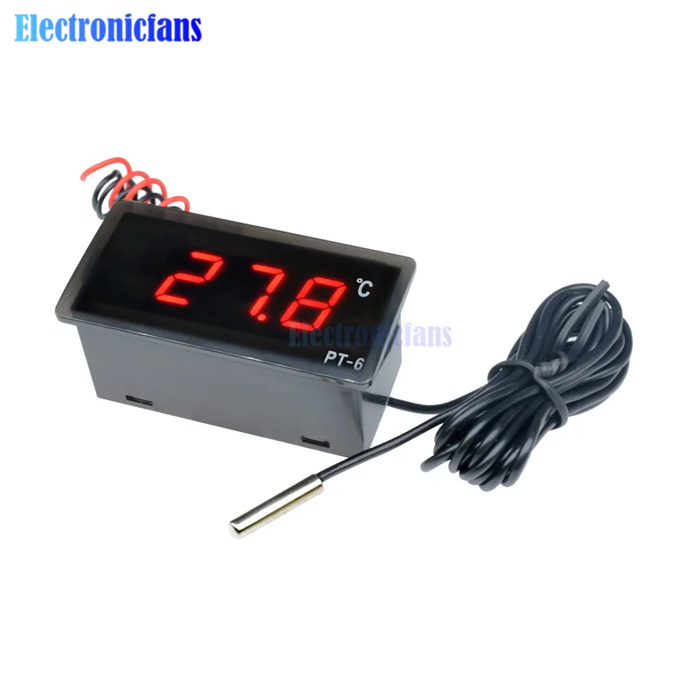 PT-6 Digital Car Thermometer DC 12V/AC 220V Indoor Outdoor Temperature Meter Monitor Automotive Thermometer with NTC Sensor