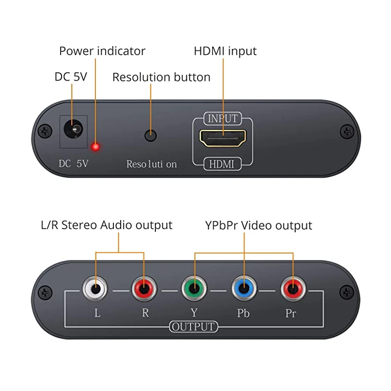 HDMI do RGB składnik 5RCA wideo YPbPr + R/L konwerter Audio z skaler HD 1080P Adapter do Monitor HDTV projektor