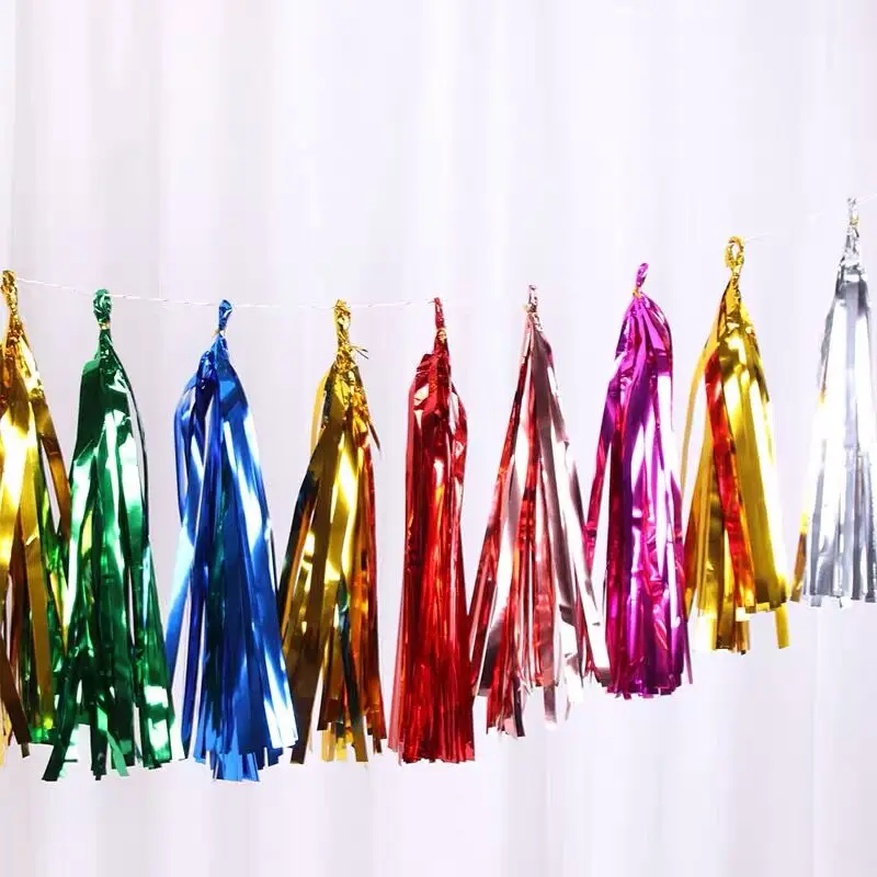 

5pcs Aluminum Foil Tassels Garland 24x35cm Tinsel Fringe DIY Decoration for Birthday Wedding Christmas Thanksgiving Party Wall